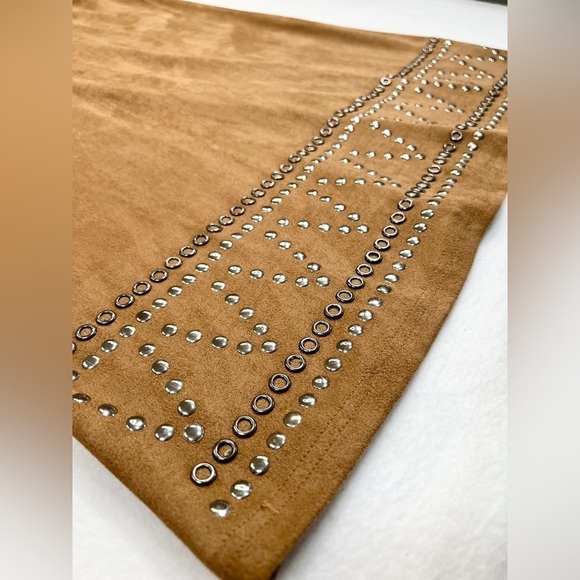 SPENSE Faux Suede Bohemian Studded Short Sleeve Midi Dress Neutral Hippie Size 8 - Picture 7 of 13